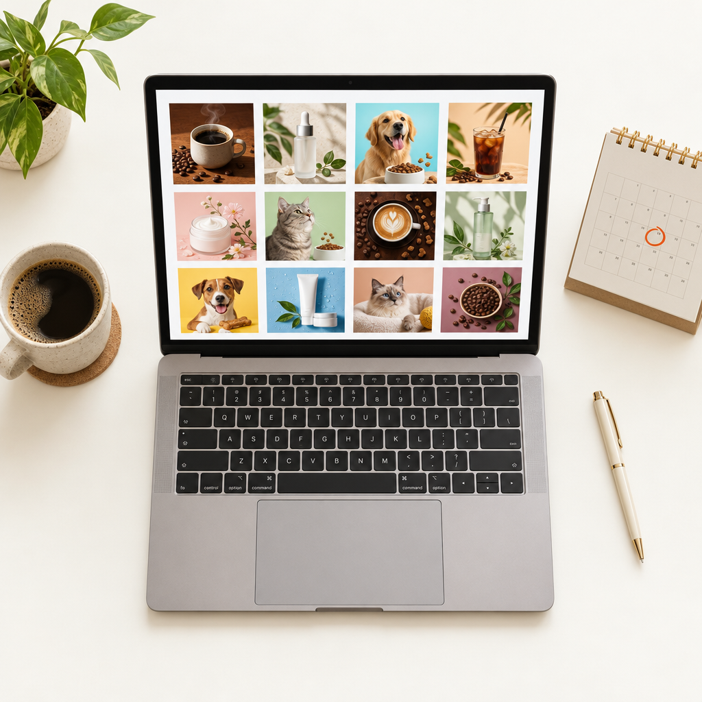 A fresh monthly batch of ads in a grid on a laptop